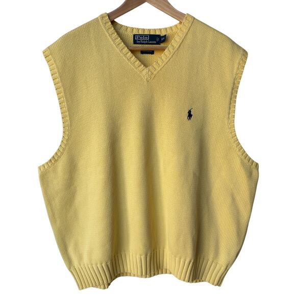 Polo Ralph Lauren Chunky Cotton Knit Mens Butter Yellow V-Neck Sweater Vest XXL - Picture 1 of 7